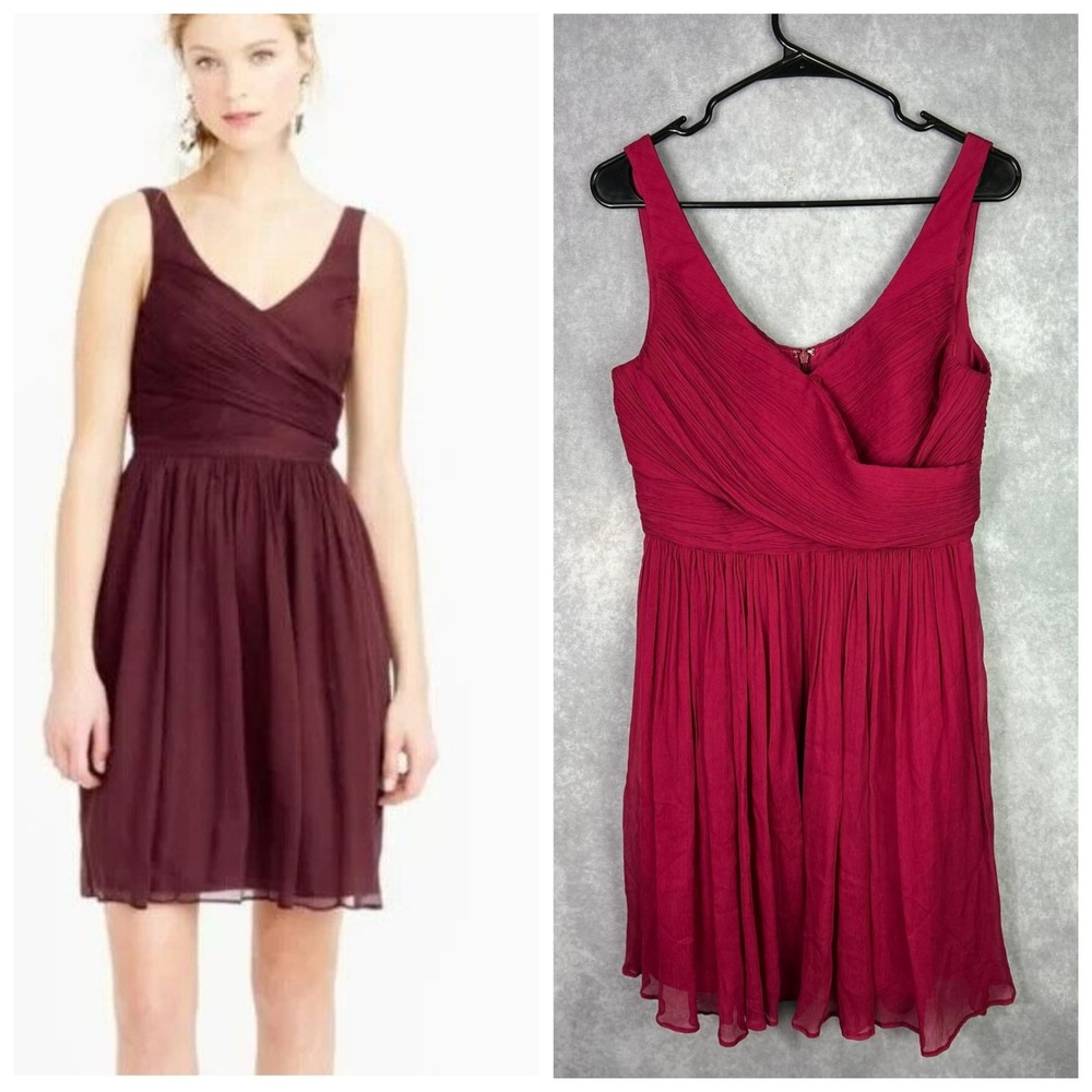 J. Crew Red Ruched V Neck Sleeveless Flounce Dress Size 8